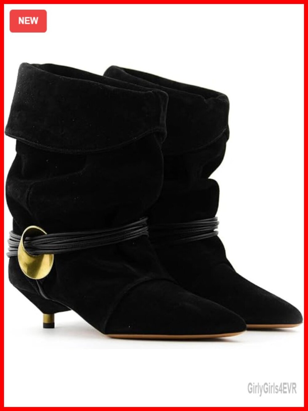 Slouchy Ankle Boots Kitten Heels Pointed Toe Slip On with Fleece Lining